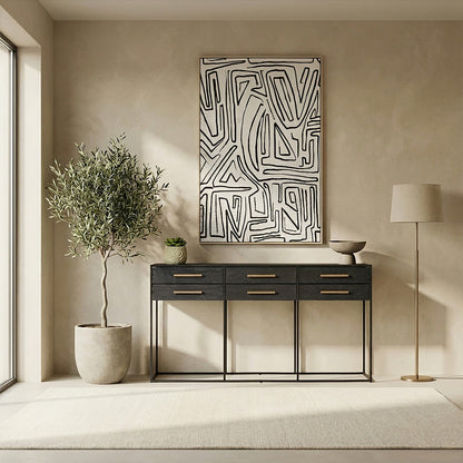Black Finish 6-Drawer Coffee Table with Metallic Handles and Iron Frame | Judd