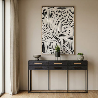 Black Finish 6-Drawer Coffee Table with Metallic Handles and Iron Frame | Judd
