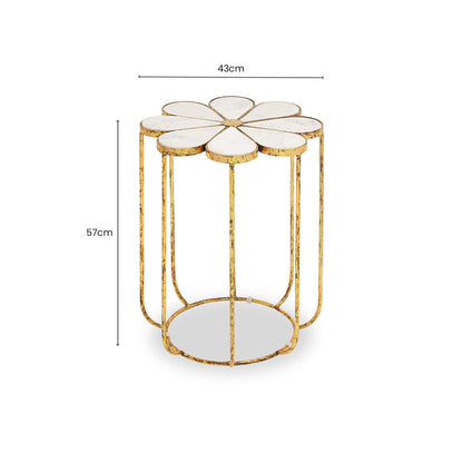 White Polished Marble Top Side Table with Petal Design Openwork Base | Rabia
