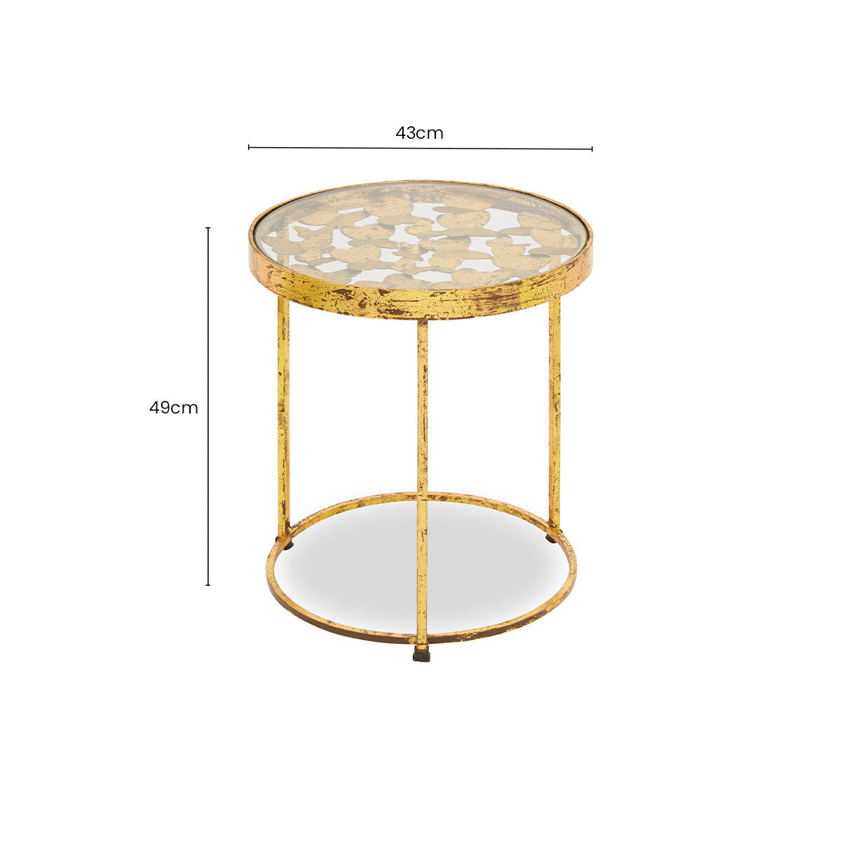 Butterfly Round Side Table with Glass Top and Gold Finish | Rabia