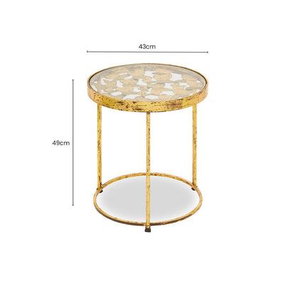 Butterfly Round Side Table with Glass Top and Gold Finish | Rabia