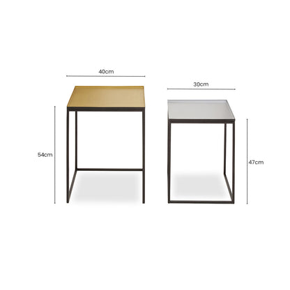 Gold and Silver Set of 2 Nesting Side Table with Multi-Size Tabletops | Rabia