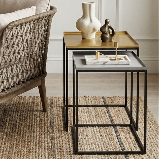 Gold and Silver Set of 2 Nesting Side Table with Multi-Size Tabletops | Rabia