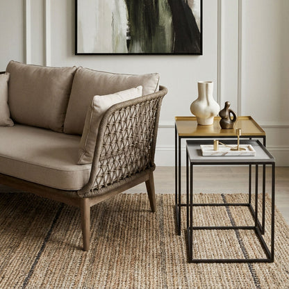 Gold and Silver Set of 2 Nesting Side Table with Multi-Size Tabletops | Rabia
