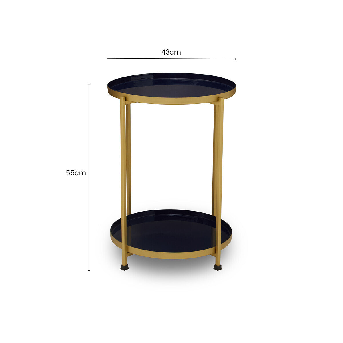 Blue Enamel Metal Two-Tier Side Table with Brass Finish Frame | Rabia