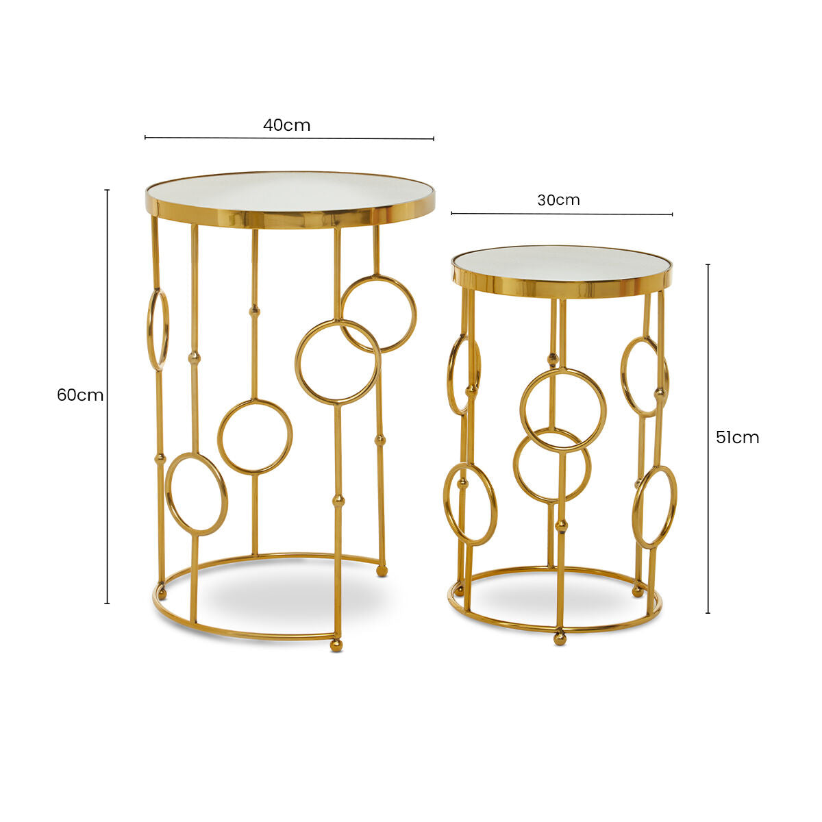 Gold Warm Metallic Finish Set of 2 Side Table with Multi Circle Pattern | Rabia
