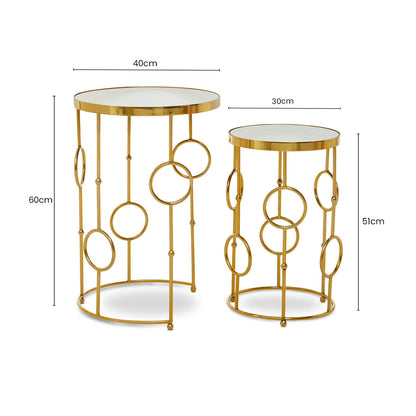 Gold Warm Metallic Finish Set of 2 Side Table with Multi Circle Pattern | Rabia