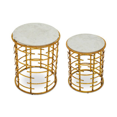 Rabia Gold Set Of 2 Round Tables with Marble Top