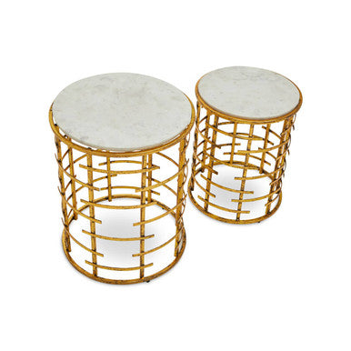 Rabia Gold Set Of 2 Round Tables with Marble Top
