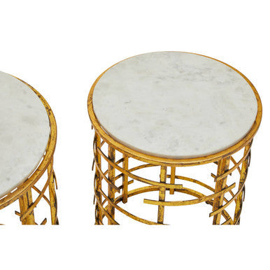 Rabia Gold Set Of 2 Round Tables with Marble Top