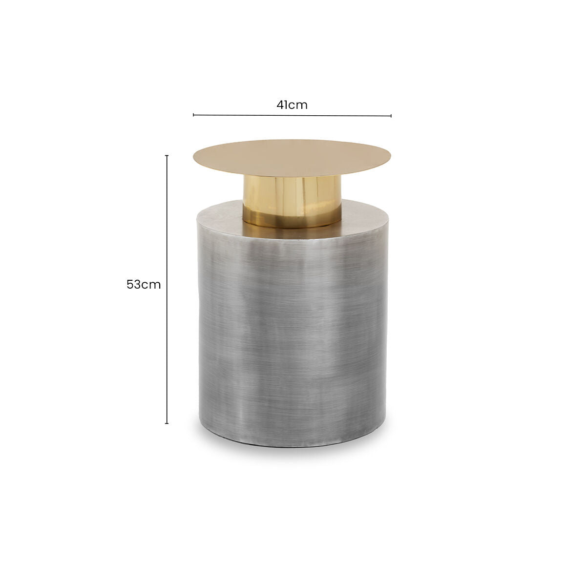 Grey Metal Straight Base Accent Table with Warm Metallic Gold Top | Rabia