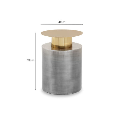 Grey Metal Straight Base Accent Table with Warm Metallic Gold Top | Rabia