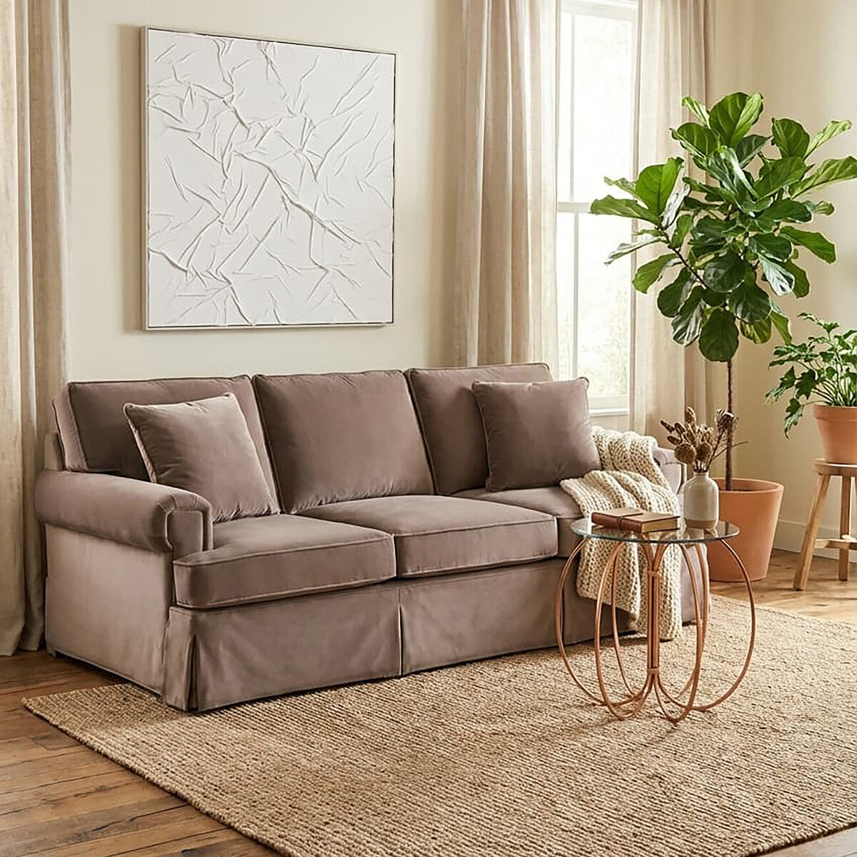 Ralph Three Seat Mink Velvet Sofa