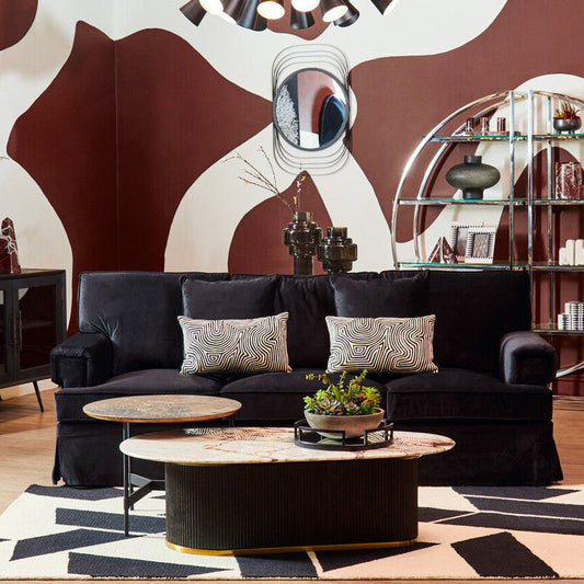 Ralph Three Seat Black Velvet Sofa
