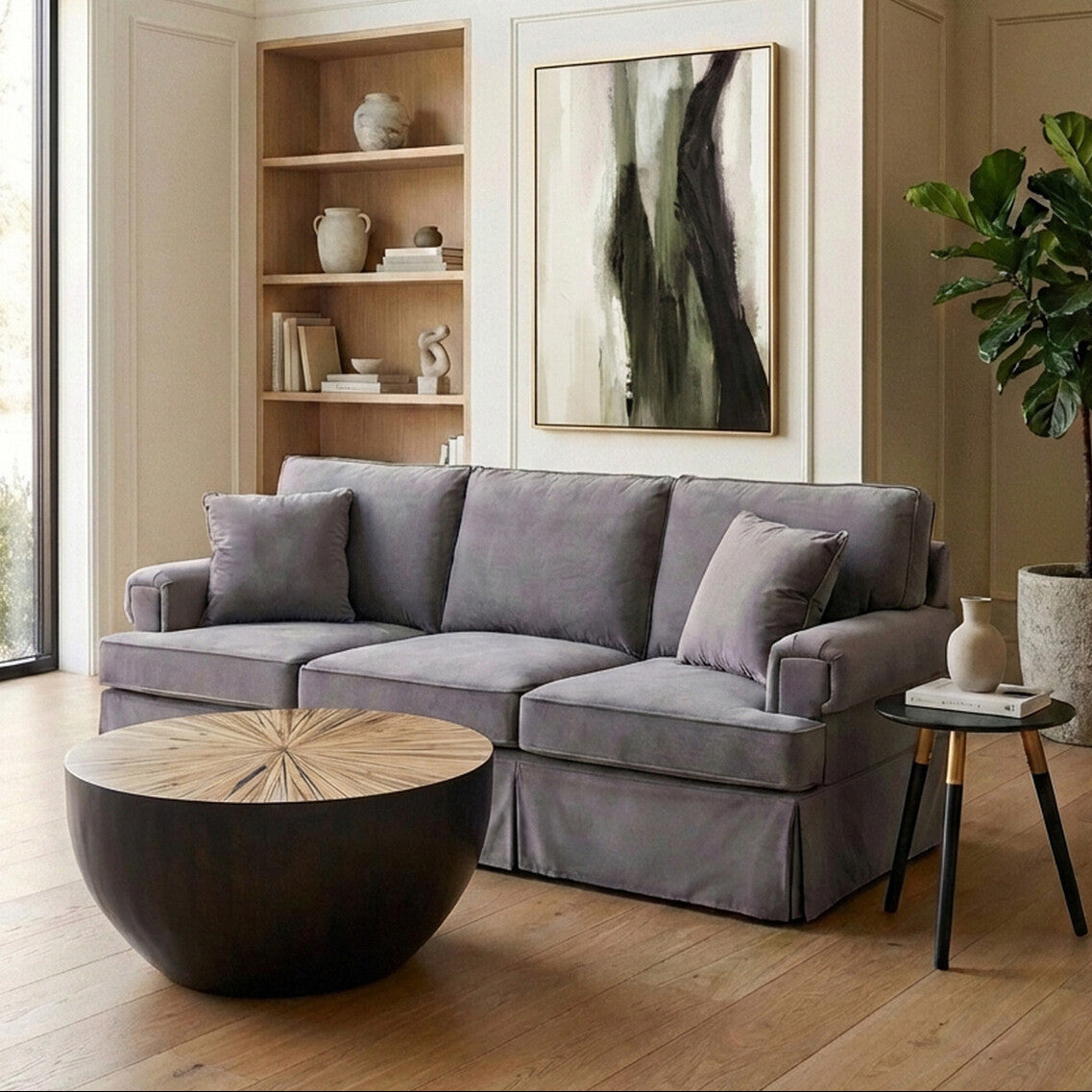 Ralph Three Seat Grey Velvet Sofa