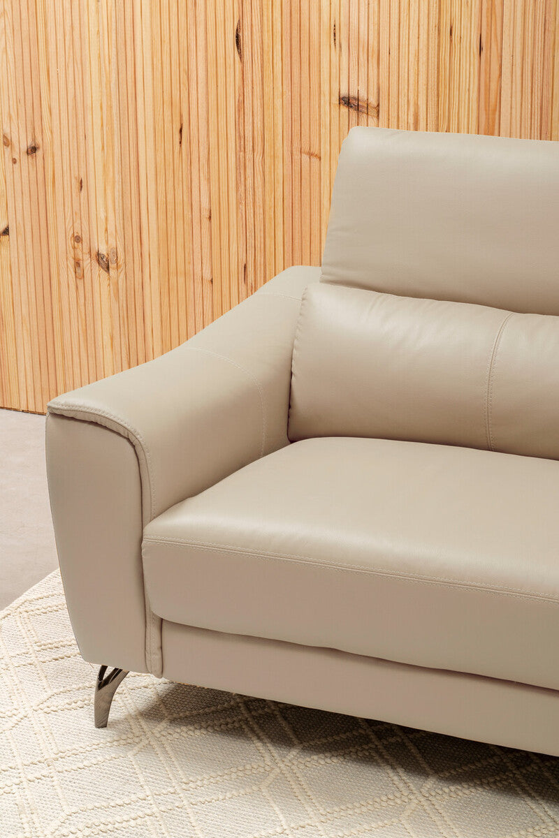 Padua 3 Seat Stone Leather Sofa with Adjustable Headrests