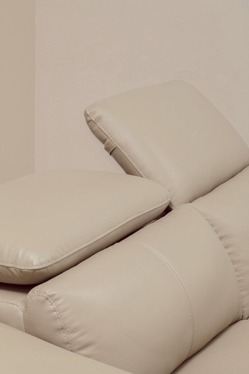 Padua 3 Seat Stone Leather Sofa with Adjustable Headrests