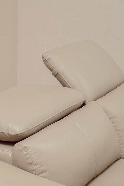 Padua 3 Seat Stone Leather Sofa with Adjustable Headrests