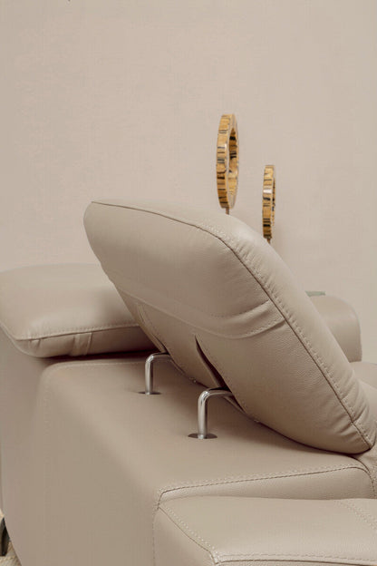 Padua 3 Seat Stone Leather Sofa with Adjustable Headrests