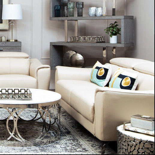 Padua 3 Seat Stone Leather Sofa with Adjustable Headrests