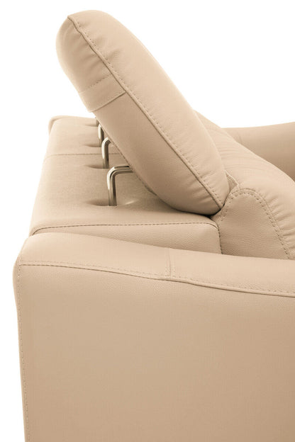 Padua 3 Seat Stone Leather Sofa with Adjustable Headrests