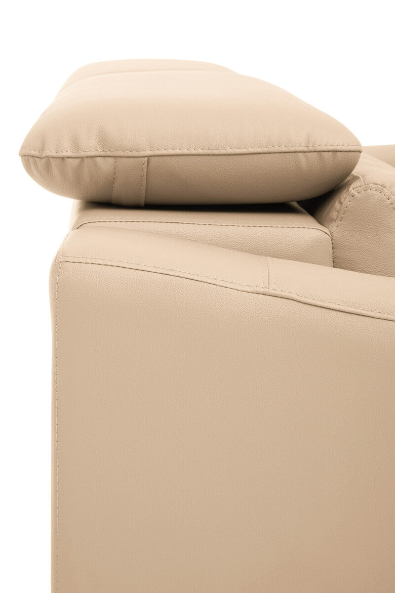Padua 3 Seat Stone Leather Sofa with Adjustable Headrests