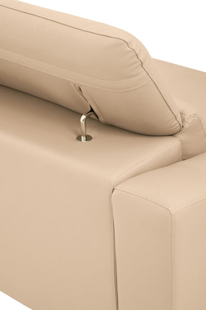Padua 3 Seat Stone Leather Sofa with Adjustable Headrests