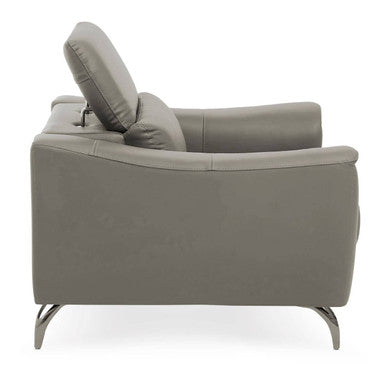 Padua Grey Leather Armchair with Adjustable Headrest