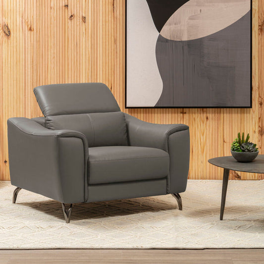 Padua Grey Leather Armchair with Adjustable Headrest