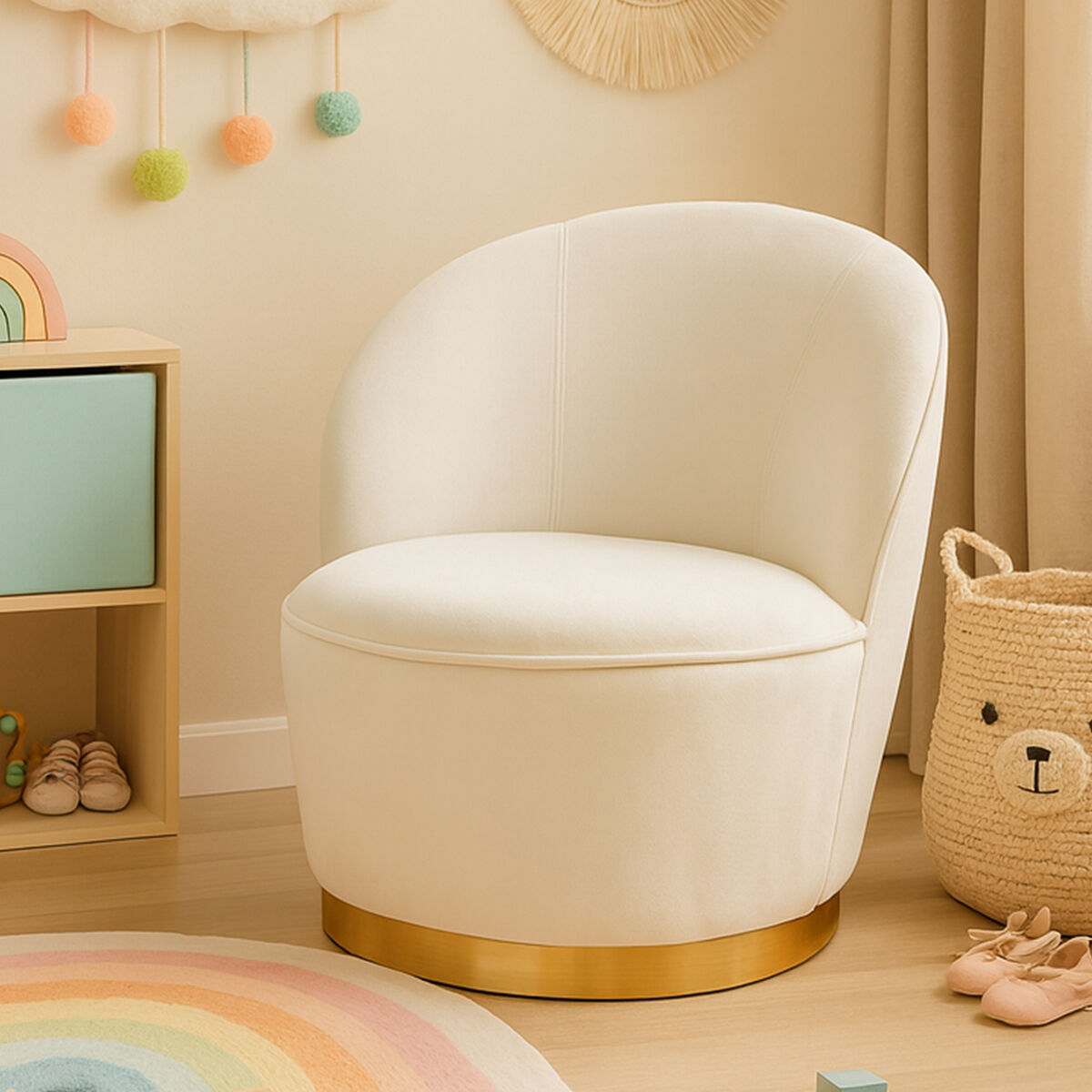 Kids Tamra Cream Velvet Gold Base Chair