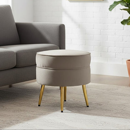 Tamra Mink Velvet Footstool with Gold Finish Legs
