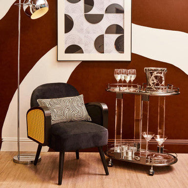 Hala Black Velvet and Rattan Armchair