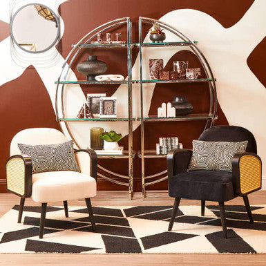 Hala Cream Velvet and Rattan Armchair