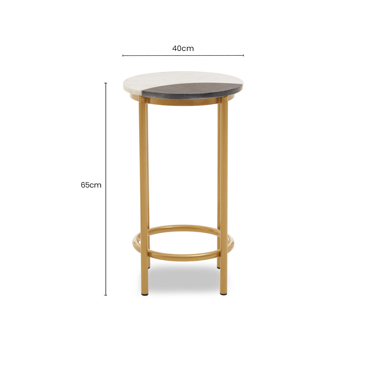 Round Side Table with 2 Tone Marble Top and Gold Finished Frame | Vizzini