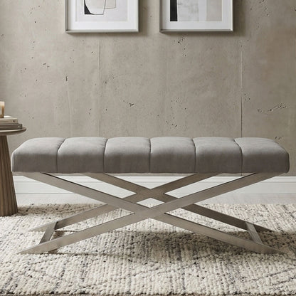 Gilden Grey Fabric Bench with Channel Tufting