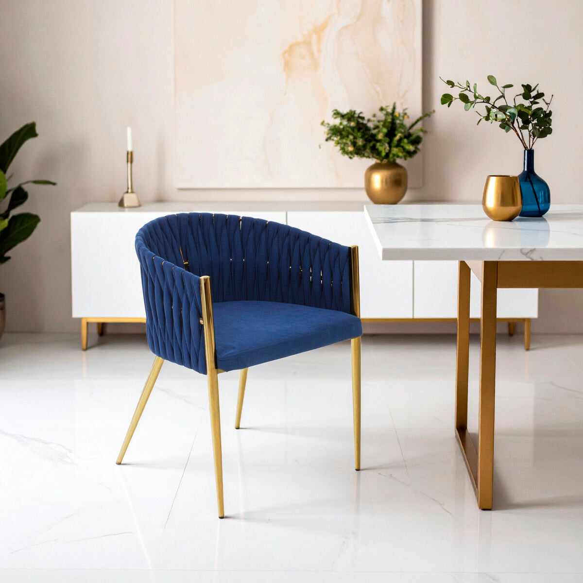 Blue Dining Chair with Woven Back | Gilden