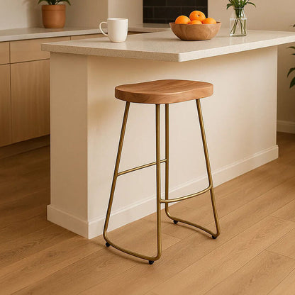 Nandri Acacia Wood and Antique Brass Bar Stool