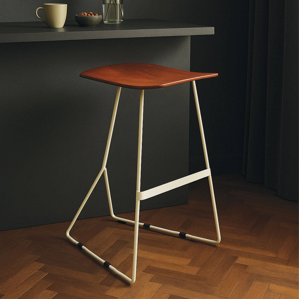 Acacia Wood with Antique Silver Frame Bar Stool | Nandri