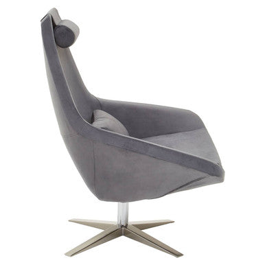 Kalo Grey Velvet Swivel Lounge Chair