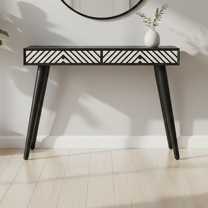 Silver and White Two Drawer Console Table in Acacia Wood | Boho