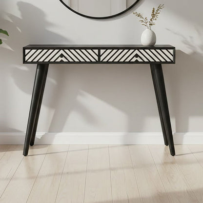 Silver and White Two Drawer Console Table in Acacia Wood | Boho