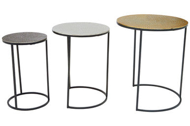 Elias Set of Three Hammered Metal Nesting Tables