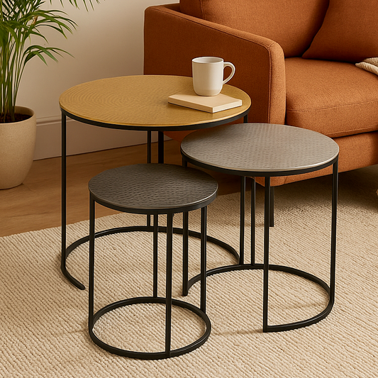 Elias Set of Three Hammered Metal Nesting Tables