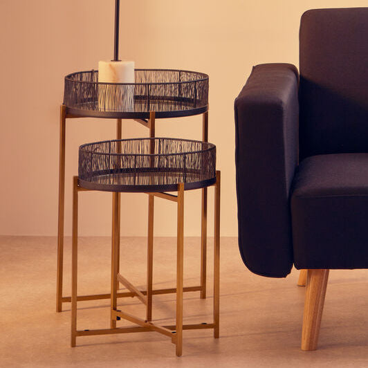 Enzo Set Of Two Black Wire And Gold Frame Tables
