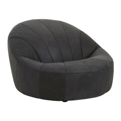 Hoxton Antique Black Leather Lounge Cocoon Chair