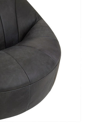 Hoxton Antique Black Leather Lounge Cocoon Chair