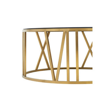 Alana Round Coffee Table with Gold Frame and Black Glass