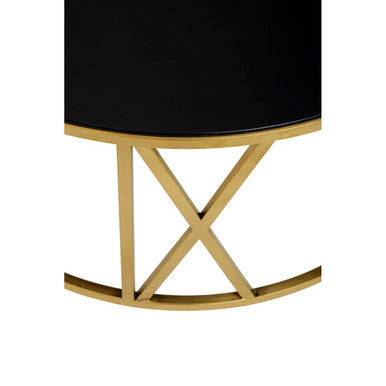 Alana Round Coffee Table with Gold Frame and Black Glass
