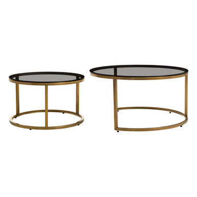 Alana Set of 2 Gold and Black Round Nesting Coffee Tables