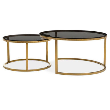 Alana Set of 2 Gold and Black Round Nesting Coffee Tables